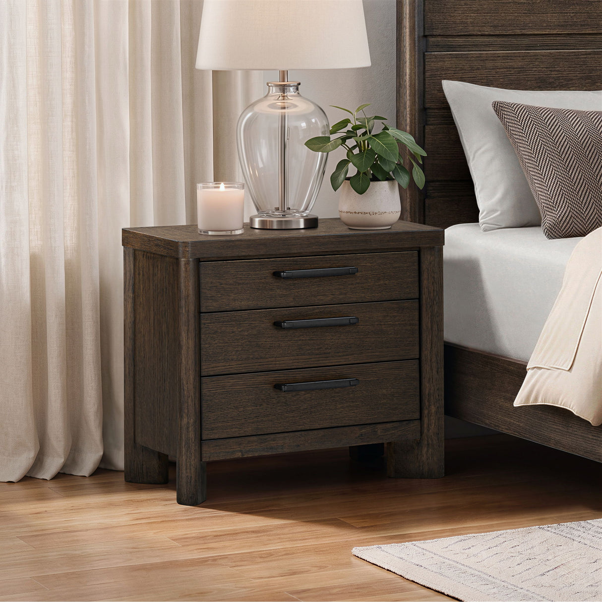 3 Drawer Nightstand With USB - Dark Oak