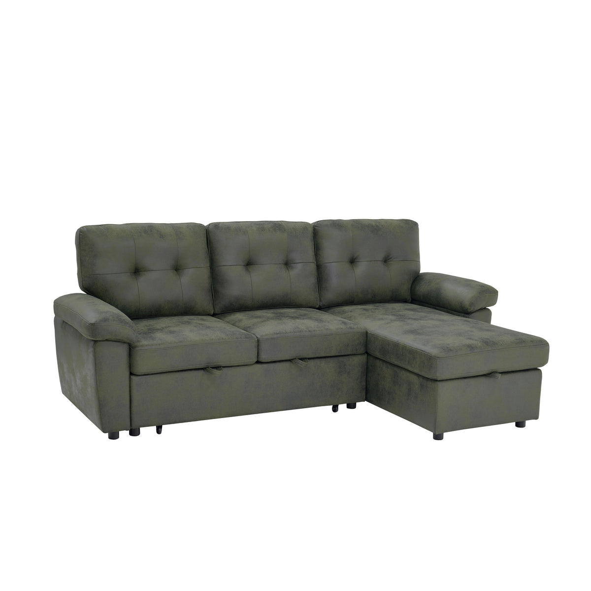 Convertible L - Sectional Sofa Bed With Storage Chaise And Padded Armrests