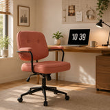 Office Swivel Desk Chair With Curved Armrest, Soft Upholstered Task Chair - Pink