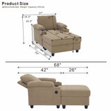 Accent Chair With Storage Ottoman, Reclining Single Chaise Lounge With Cupholders And USB, C Ports