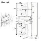 Tall Bathroom Storage Cabinet With 4 Doors 3 Drawers Adjustable Shelves - White