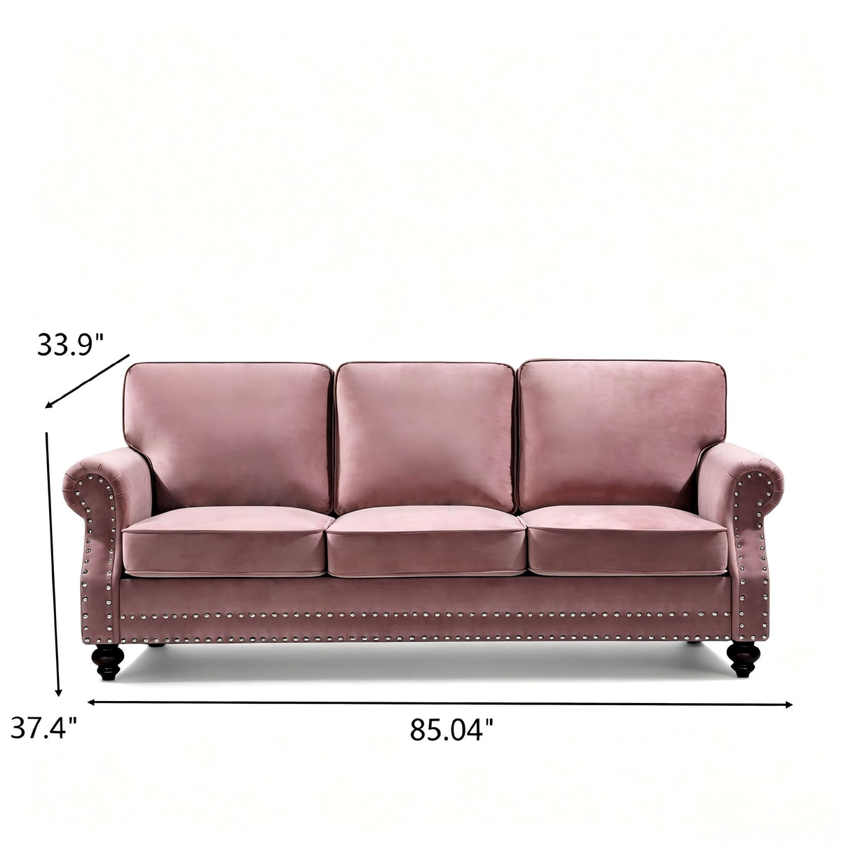 3 Seater Sofa With Nailhead Trim And Turned Legs For Living Room