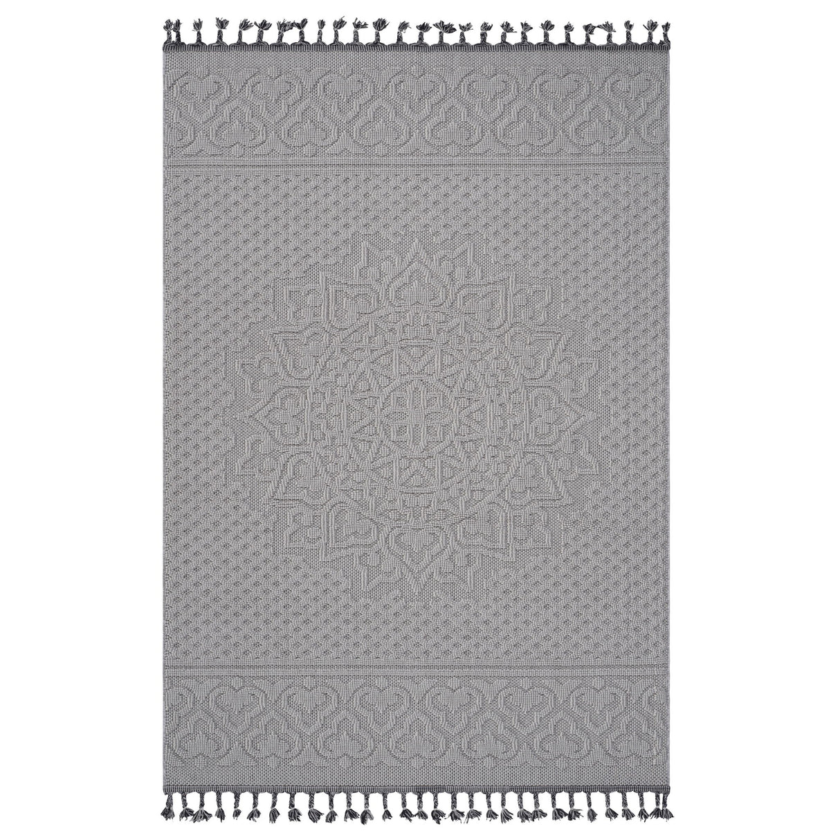 Guros - 6' X 9' Medallion Indoor / Outdoor Area Rug - White / Ivory