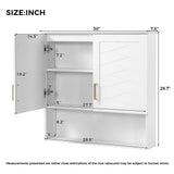 30" Bathroom Cabinet With Adjustable Shelf, Wall Mounted Medicine Cabinet - White
