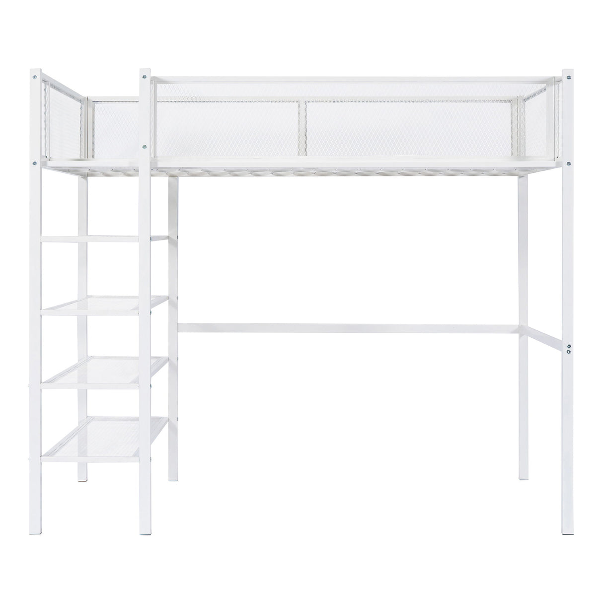 Loft Bed With 4 Tier Shelves And Storage