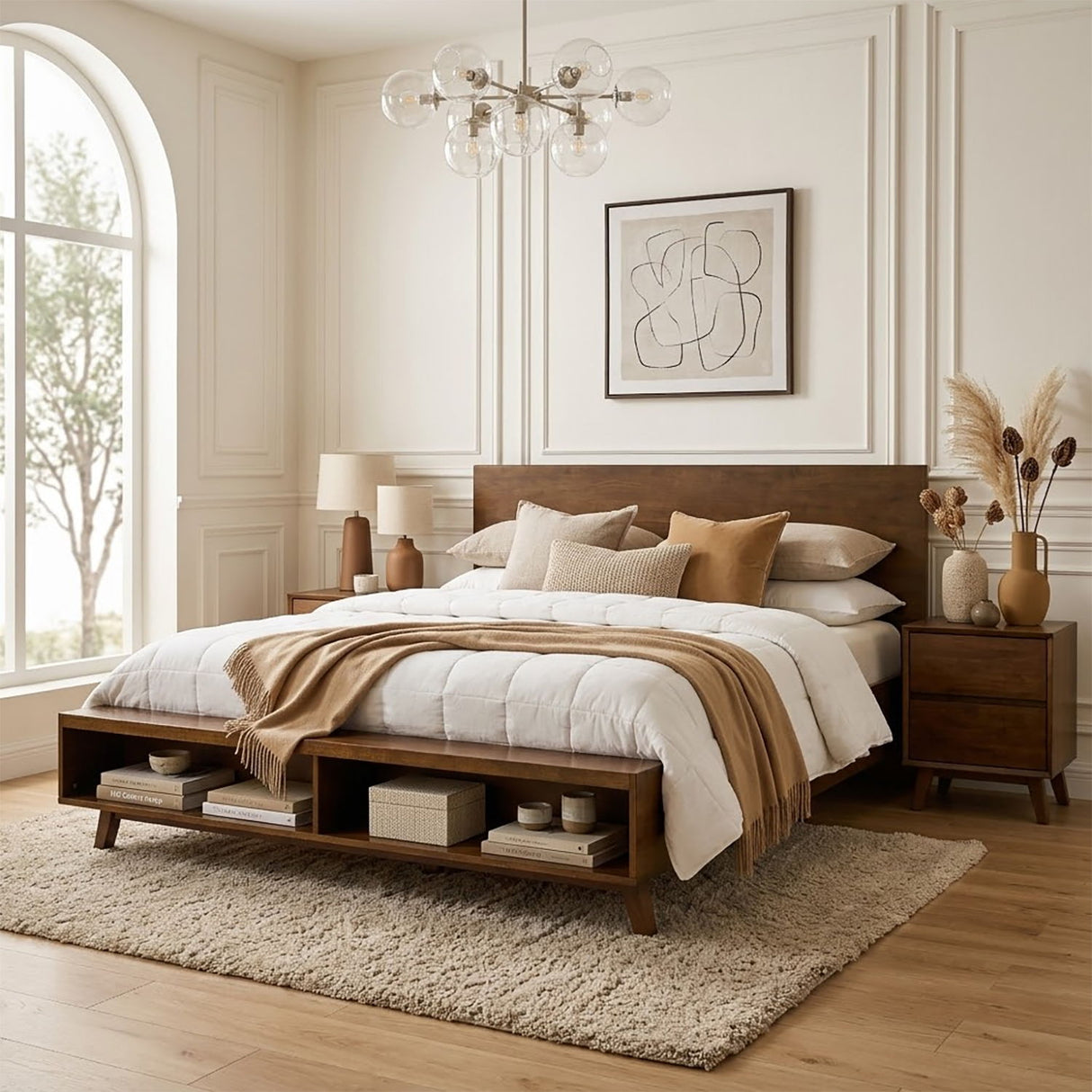 Platform Bed Frame With Footboard Storage