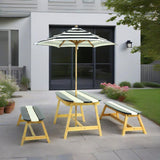 Naturally Playful Kids Picnic Table With Umbrella, Indoor / Outdoor Fun - Blue / White Stripes