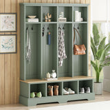 Hall Tree With 8 Hooks, Practical Entryway Bench With Open Compartments