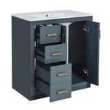 Ceramic Sink Combo, Freestanding Vanity Set With 3 Drawers & Soft Closing Doors