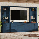 Arched Entertainment Center Wall Unit With 6 Drawers, Large TV Stand With Bookshelves