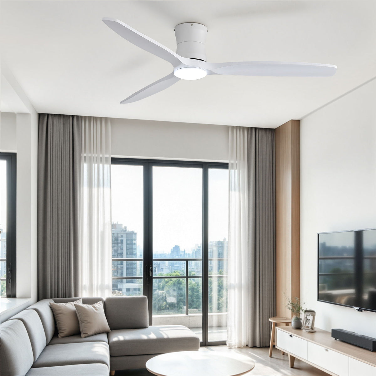 52" Ceiling Fan With Light, Dimmable DC Reversible Motor, 3 Blades