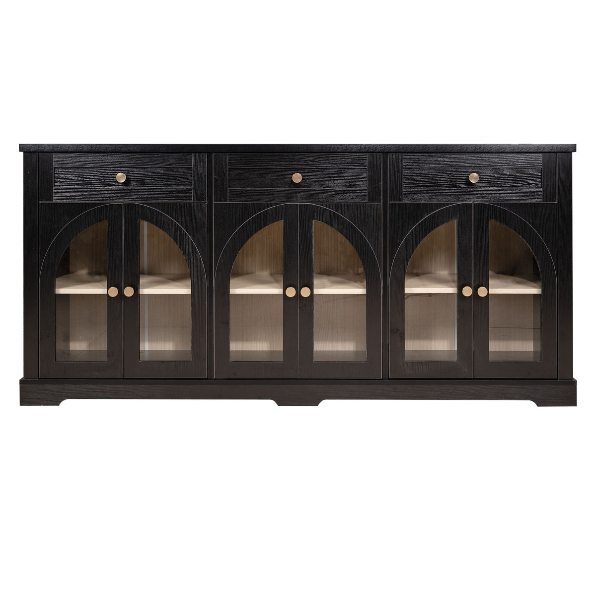 Sideboard Cabinet With 3 Drawers And 6 Arched Doors, Accent Storage Cabinet With Adjustable Shelves For Dining Room - Black