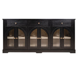 Sideboard Cabinet With 3 Drawers And 6 Arched Doors, Accent Storage Cabinet With Adjustable Shelves For Dining Room - Black