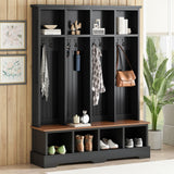 Hall Tree With 8 Hooks, Practical Entryway Bench With Open Compartments