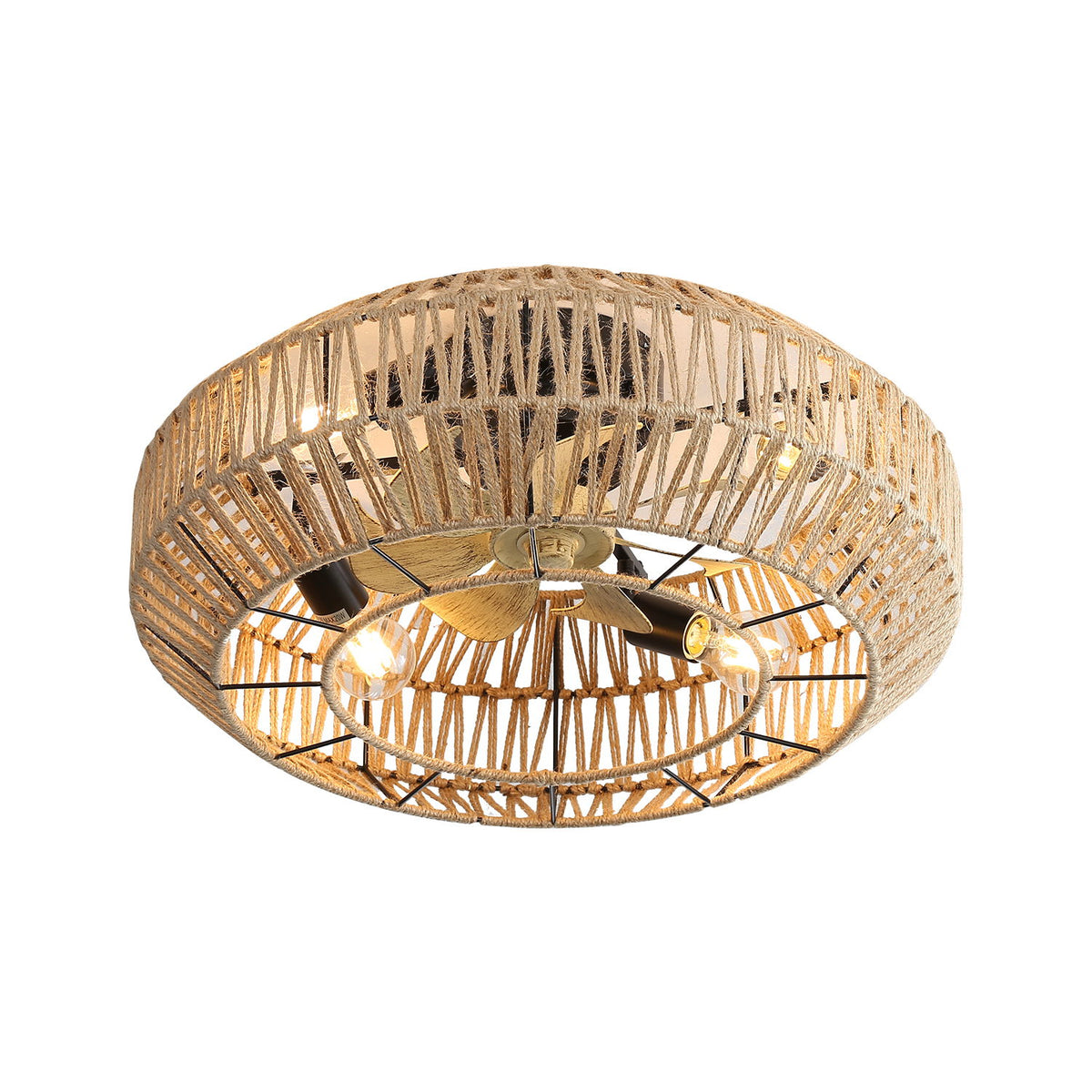22" Caged Ceiling Fan With DC Motor, 6 Speeds Remote Control For Living Room - Rattan