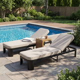 Outdoor Chaise Lounge Set With Side Table, 5 Position Adjustable Patio Recliner