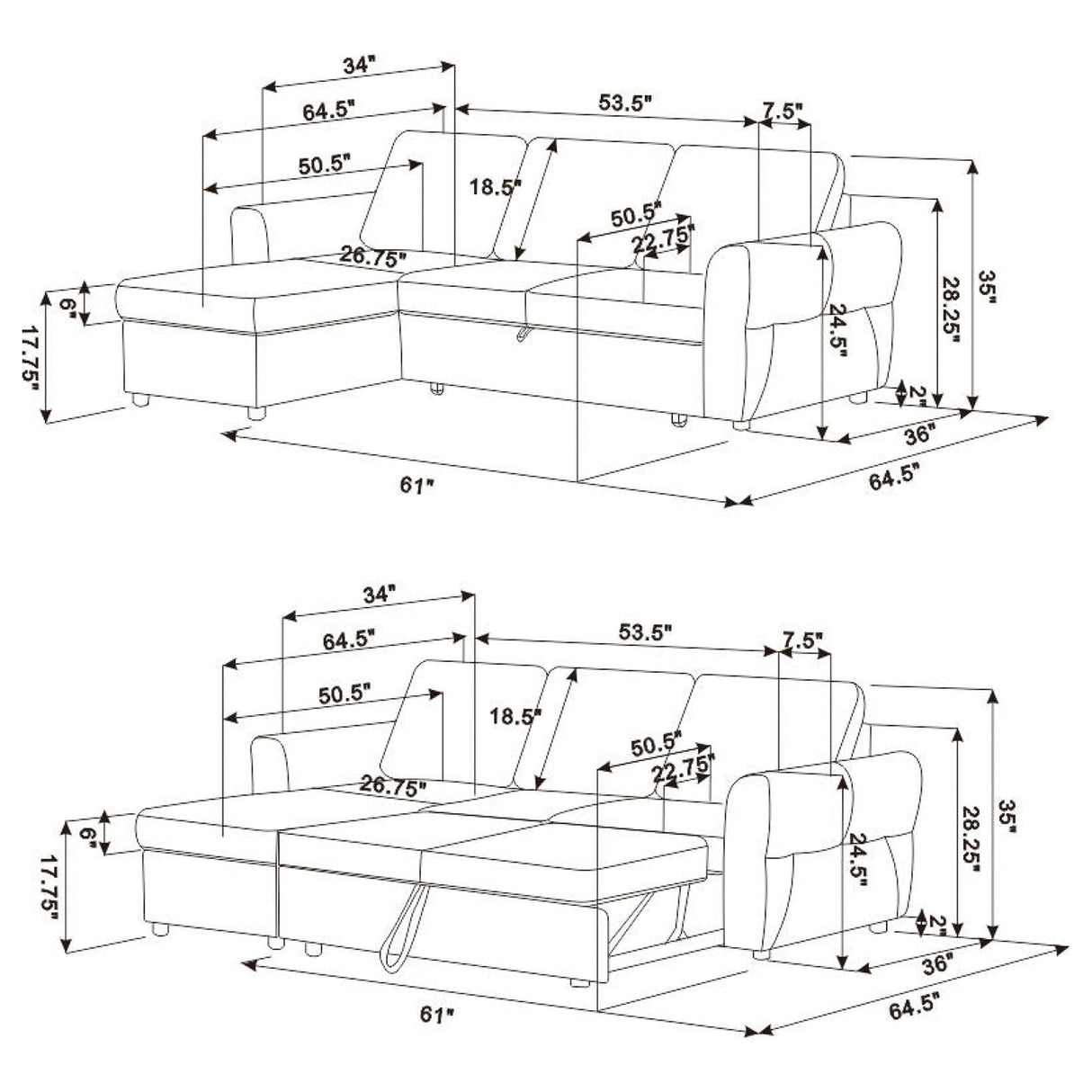 Kenna- Sleeper Sectional Sofa With Storage Ottoman
