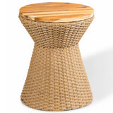 Stool With Lid, Wicker Accent Table, Indoor Outdoor Side Table - Brown White