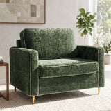 Accent Chair Upholstered Single Sofa With Square Arms, Sewn Pillow Back For Living Room