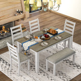 6 Piece Dining Set With 4 Upholstered Chairs & Bench - Brown / Whitewash