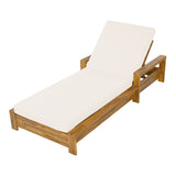 Chaise Lounge Set With 3 Position Adjustable Backrest, 2 Fold Cushion, Outdoor Recliner For Patio - Cream / Teak