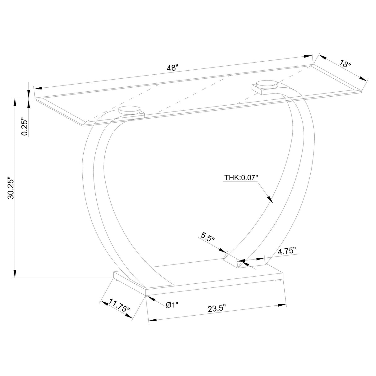 Lana - Satin Glass Top Base Console Table - Silver
