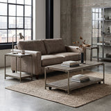 Corbeta - 3 Piece Metal Frame Wood Living Room Coffee Table And 2 Chairside Tables Set, Aged Graphite - Brown