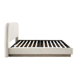 Linton - Queen Size Upholstered Platform Bed - Cream White / Light Grey / Camel Oak