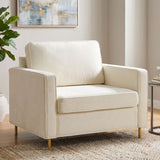 Accent Chair Upholstered Single Sofa With Square Arms, Sewn Pillow Back For Living Room