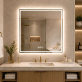 36 X 36 LED Bathroom Mirror With Dimmable Frosted Light Band, 3 Color Temperatures, Anti Fog, Memory & Auto Off - Silver