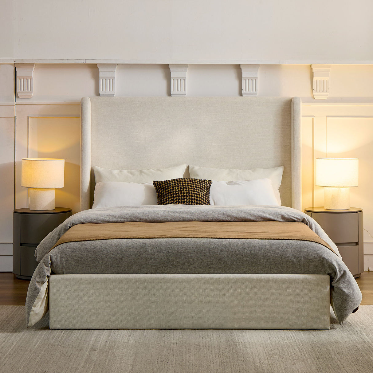 Carmen - California King Size Upholstered Wingback Bed - Ivory