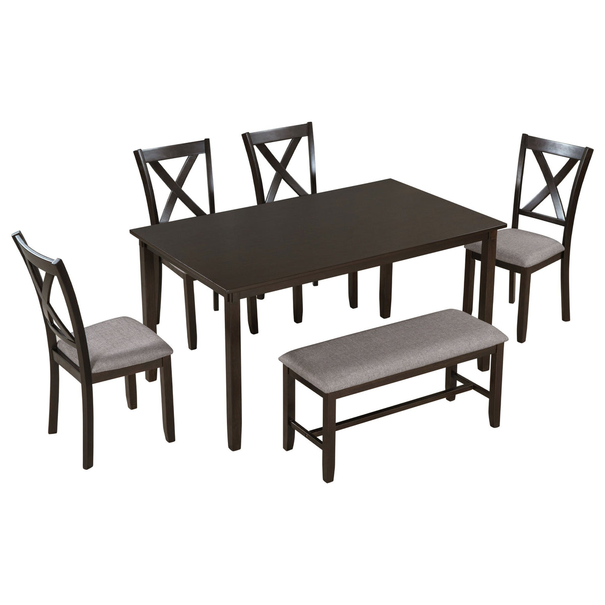 6 Piece Rectangular Dining Table Set With 4 Chairs And Bench