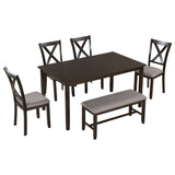 6 Piece Rectangular Dining Table Set With 4 Chairs And Bench