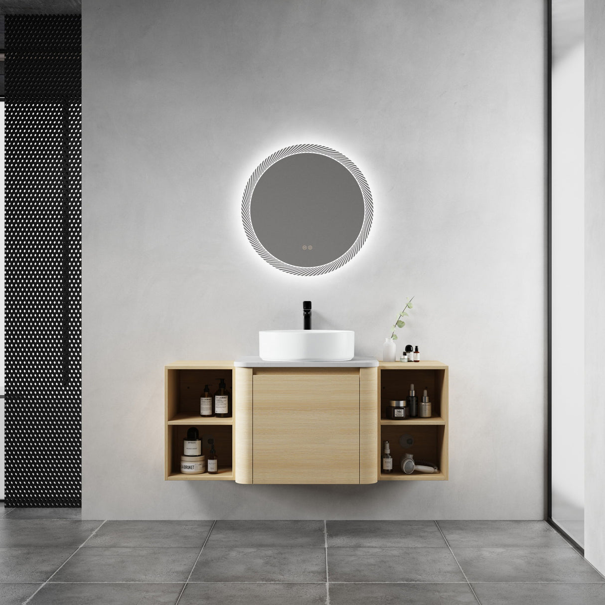 Mounted Bathroom Vanity With Art Sink, 2 Storage Shelves, Soft Close Door