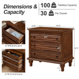 Nightstand With Charging Station, Bedside Table, 3 Drawers, USB And Type - C Ports