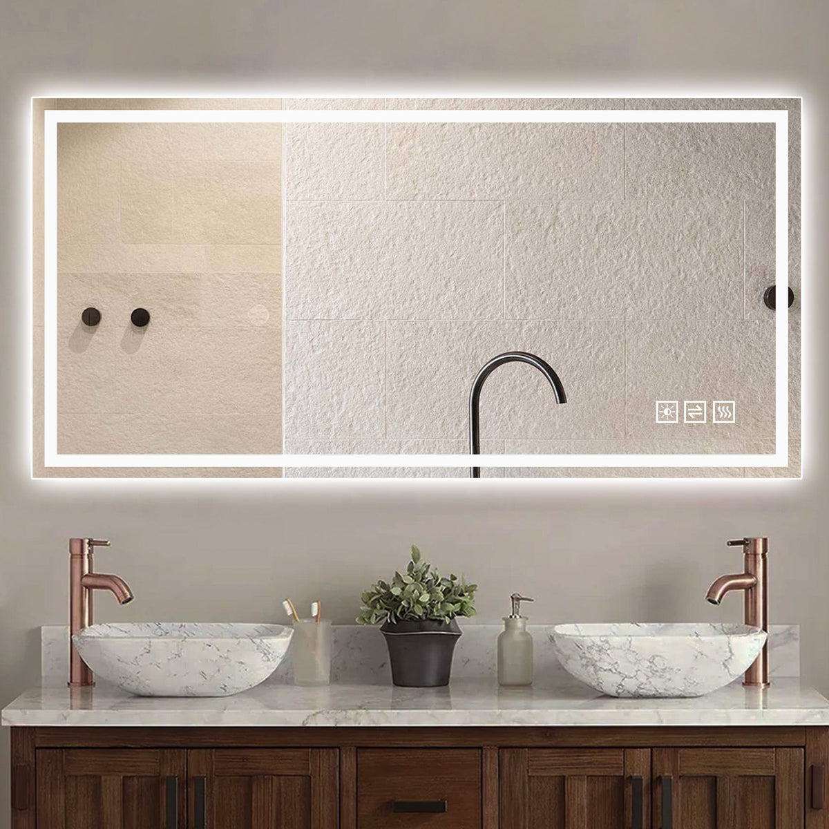 48" X 24" LED Bathroom Vanity Mirror With Straight Edge Design, Frosted Glass, Anti Fog, Dimmable 3 Color Lighting - Silver