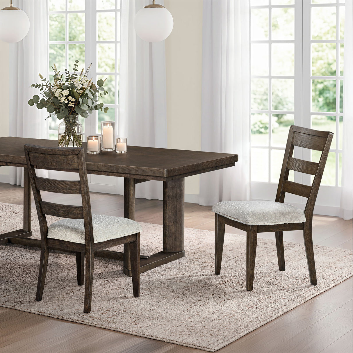 Upholstered Dining Chair With Ladder Back Design (Set of 2)