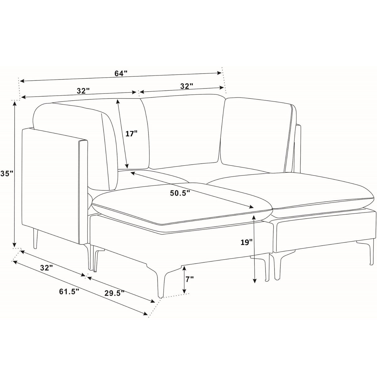 Upholstered Modular Sectional & Tall Legs
