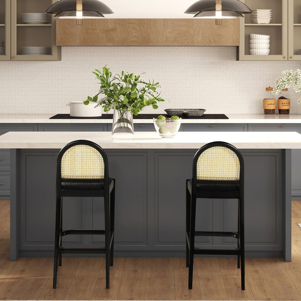 Panama - Curved Back Cane Bar Stool (Set of 2)