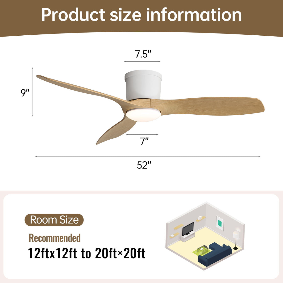 52" Smart Ceiling Fan With Light, 3 Blades DC Motor, Reversible Function - Matte White