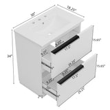 Fluted Bathroom Vanity With Ceramic Sink, Freestanding Cabinet