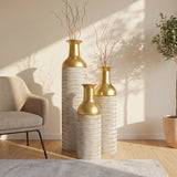 Decorative Tall Floor Vases For Home Decor (Set of 3) - White / Gold