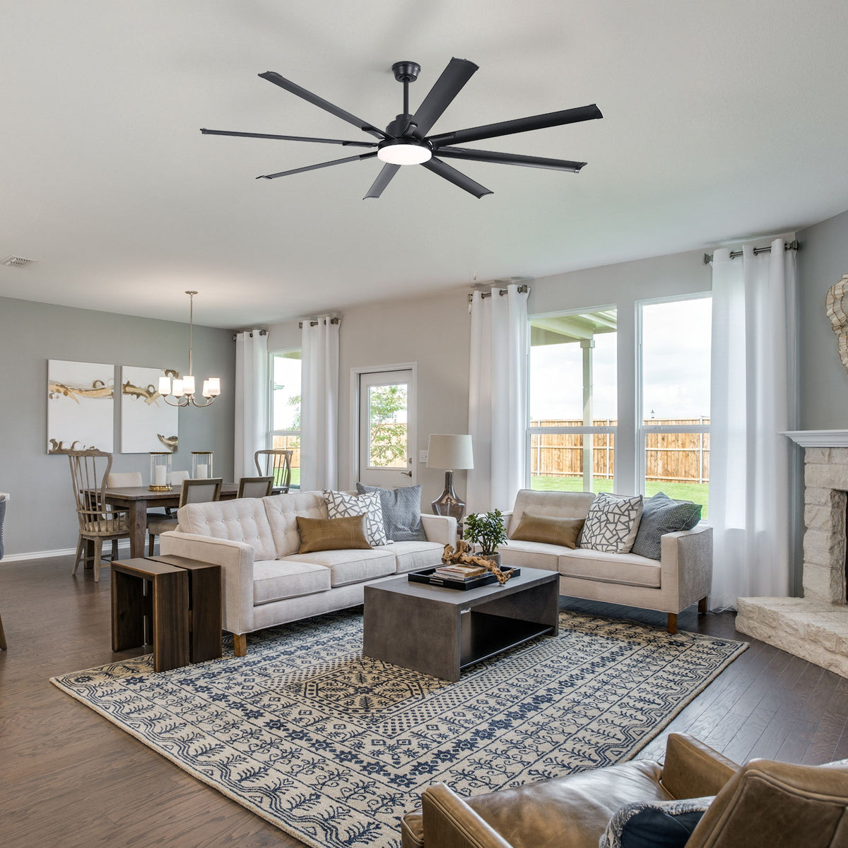 72" Large Design Ceiling Fan With Smart Remote Control, 6 Wind Speed DC Motor For Living Room - Black