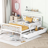 Platform Bed With Guardrails On Both Sides And 2 Storage Drawers