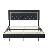 Platform Bed Frame With Adjustable Upholstered Headboard, RGB LED Lights, No Box Spring Needed