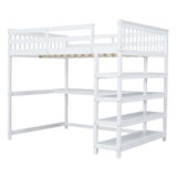 Loft Bed With Storage Shelves And Under Bed Desk