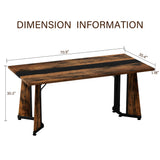 Rustic Rectangular Large Dining Table, Waterproof Desk For 8 People, & Steel With Adjustable Legs - Black / Rustic Brown
