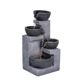 4 Tier Cascading Water Fountain With Warm LED Lights, Quiet Pump For Patio - Gray
