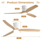 52" Ceiling Fan With Light, Dimmable DC Reversible Motor, 3 Blades