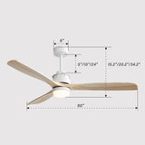 60" Ceiling Fan With Remote Control Light For Indoor And Outdoor Use - White